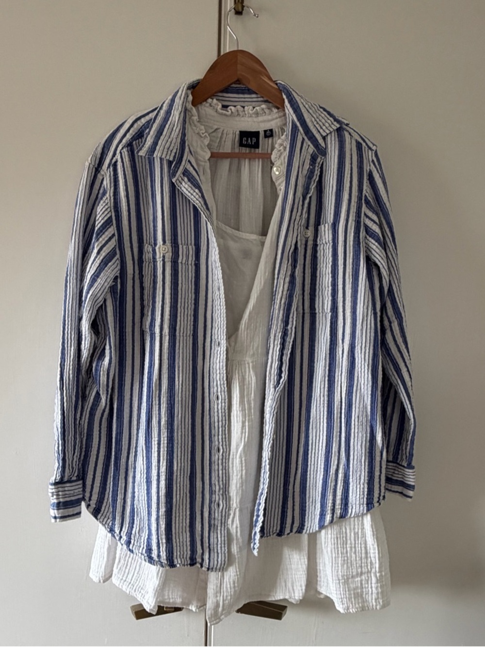 GAP Crinkle Gauze Tall Bundle: Big Shirt (M-Tall) and Dress (S-Tall)